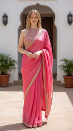 Rose pink pre-pleated saree