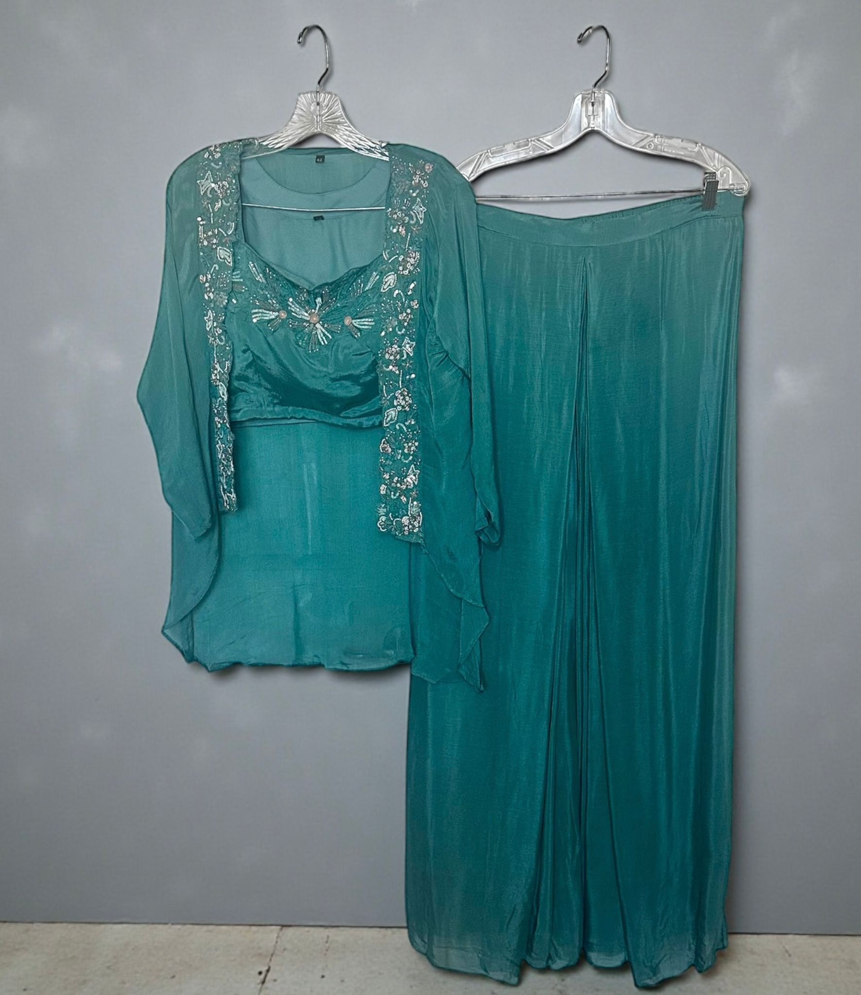 Teal colored dhoti skirt set