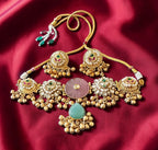 Pink n mint green ghungroo choker set