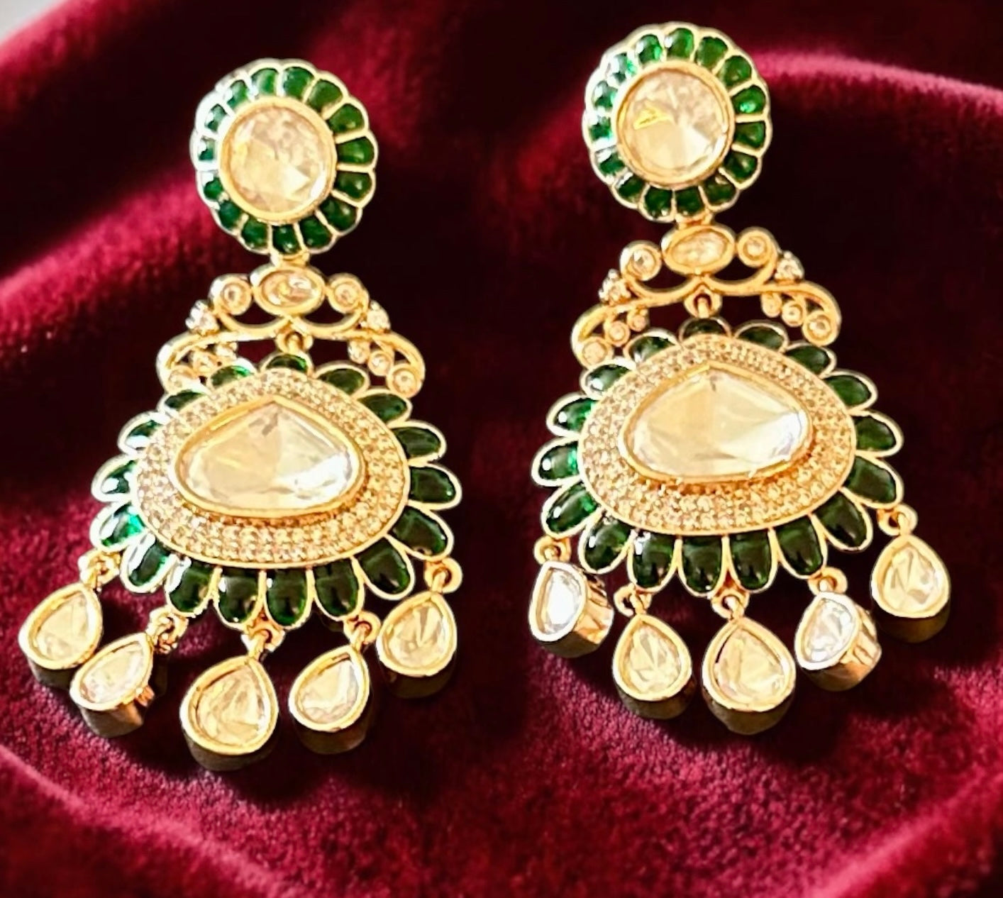 Emerald green Polki earrings
