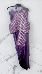 Purple Lycra stitched saree