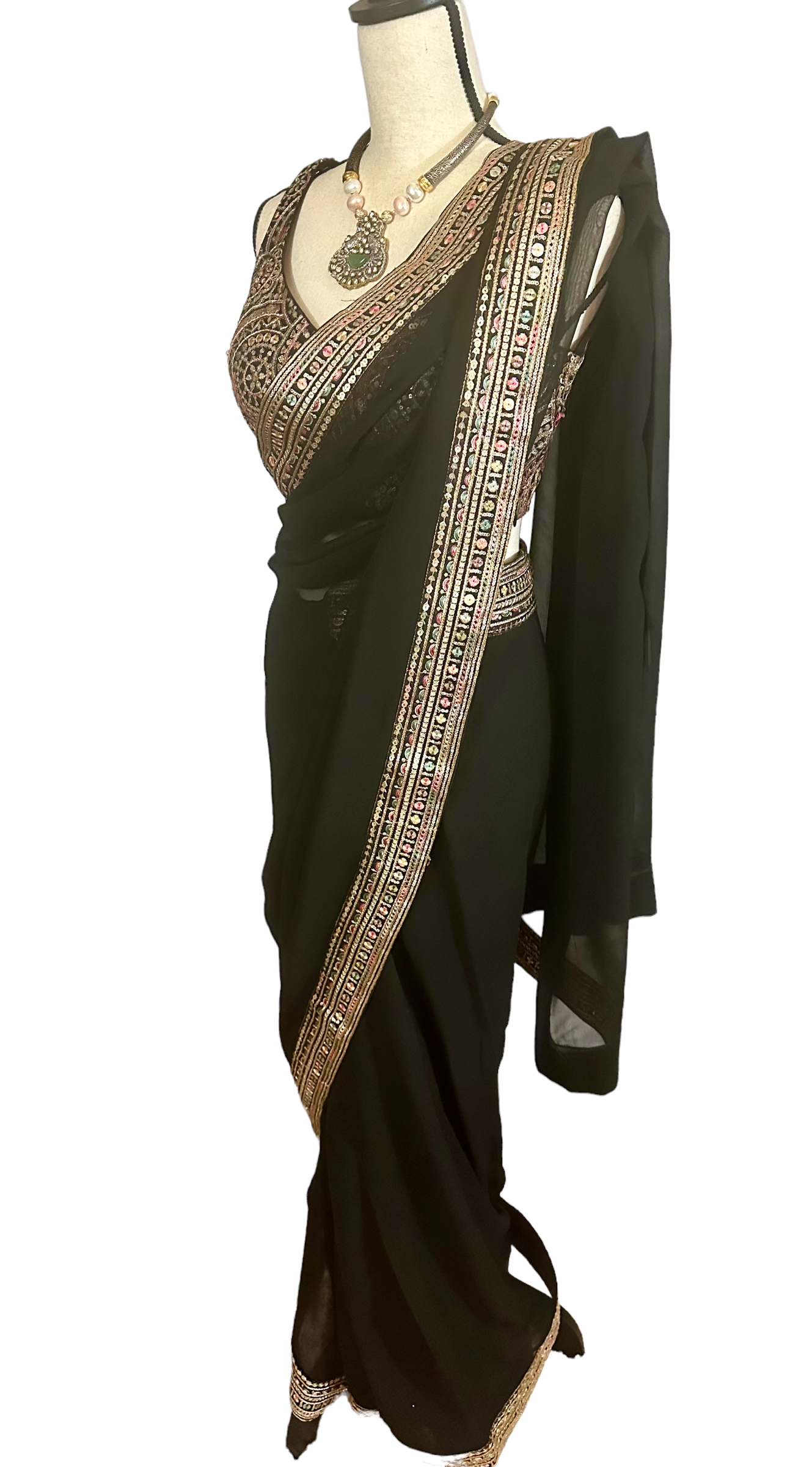 Black georgette saree