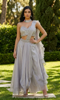 Silver grey fusion lehenga saree