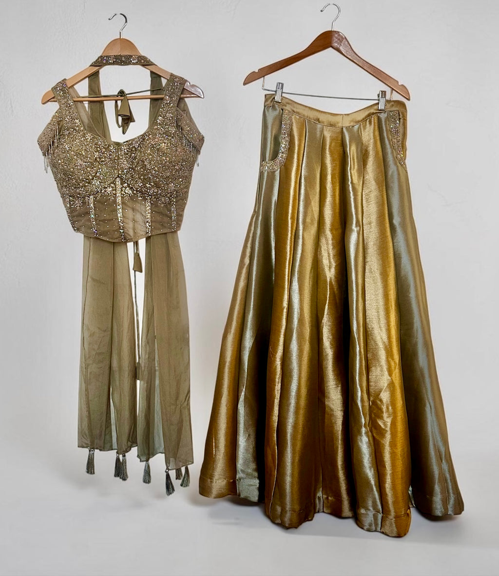 Grey & gold fusion Sharara set