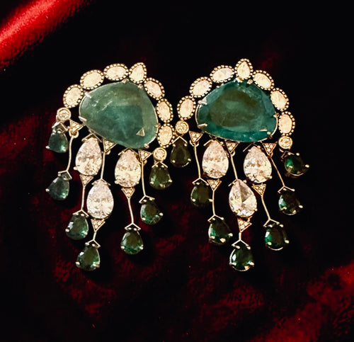 Emerald green Polki earrings