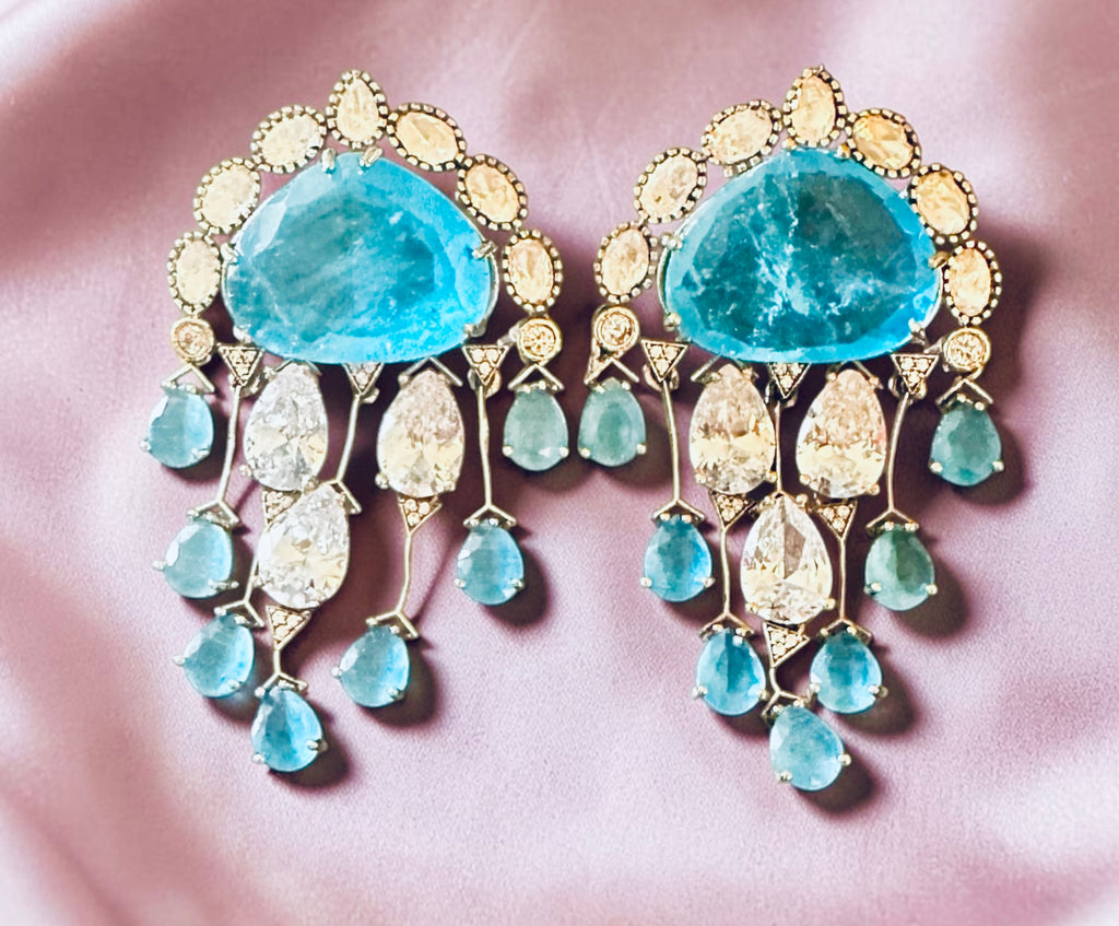 Aqua blue Polki earrings