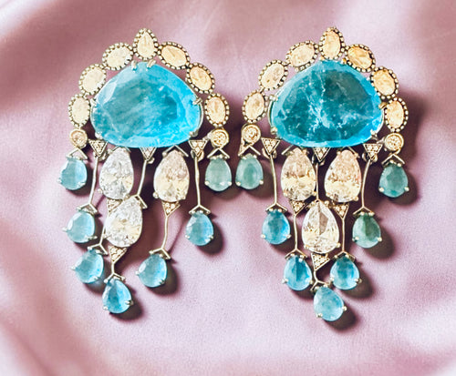 Aqua blue Polki earrings
