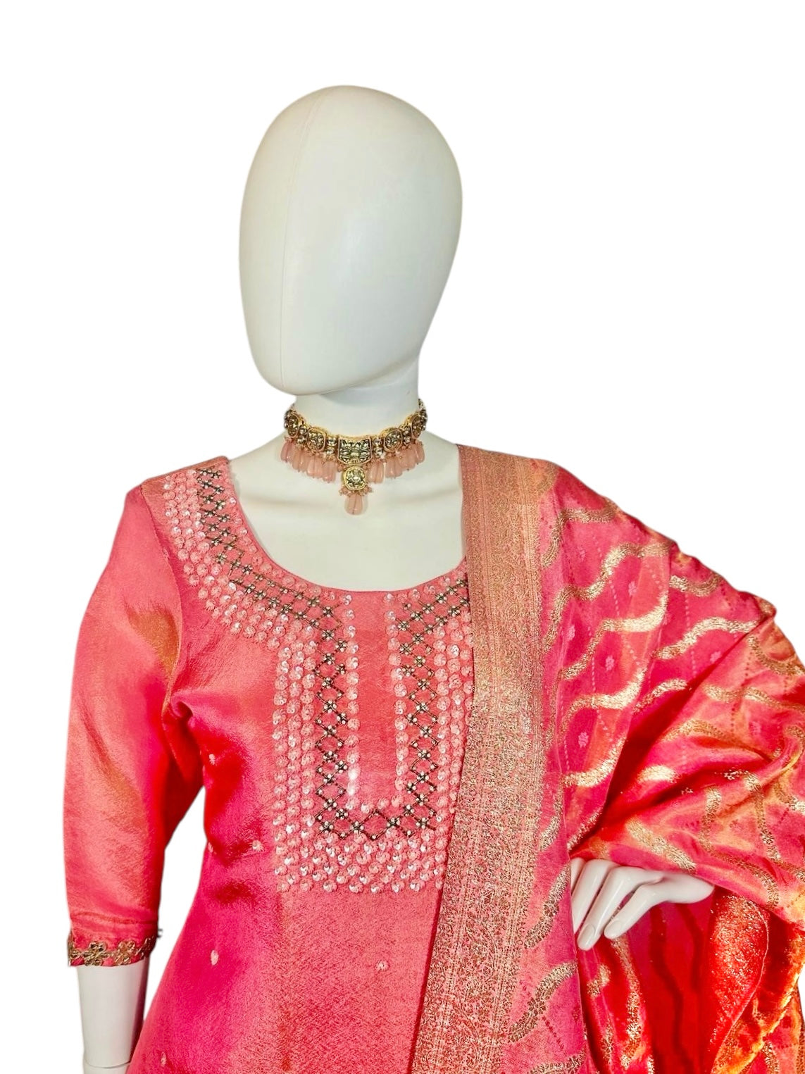 Peach tissue Sharara suit