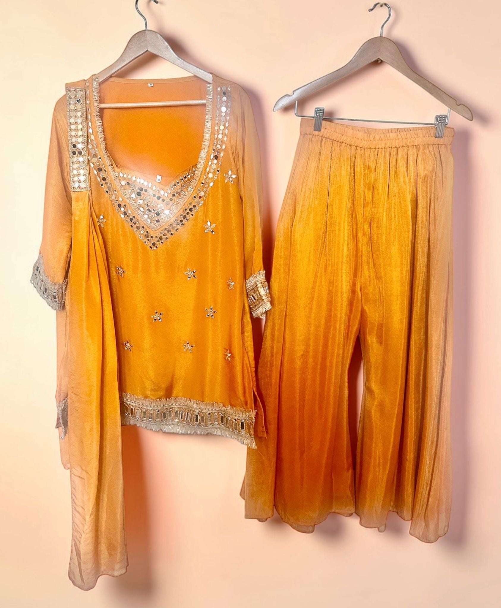 Mustard yellow/orange Sharara suit