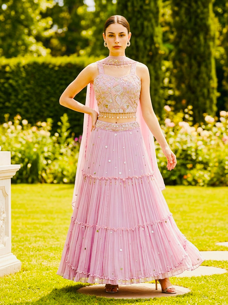 Pink georgette lehenga