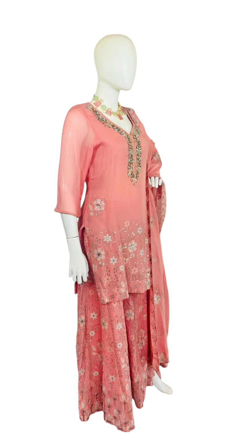 Peach georgette Sharara suit