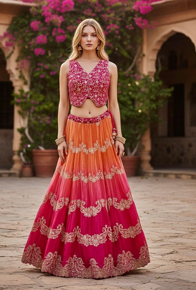 Fuchsia ombré lehenga set