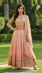 Peach embroidered lehenga set