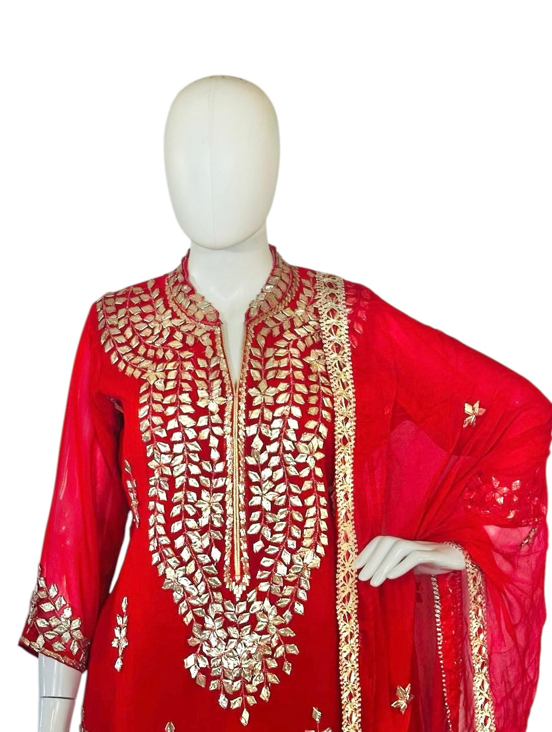 Red georgette Sharara suit