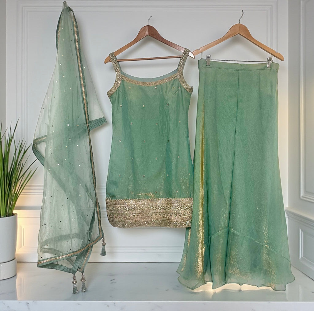 Sage green sharara suit