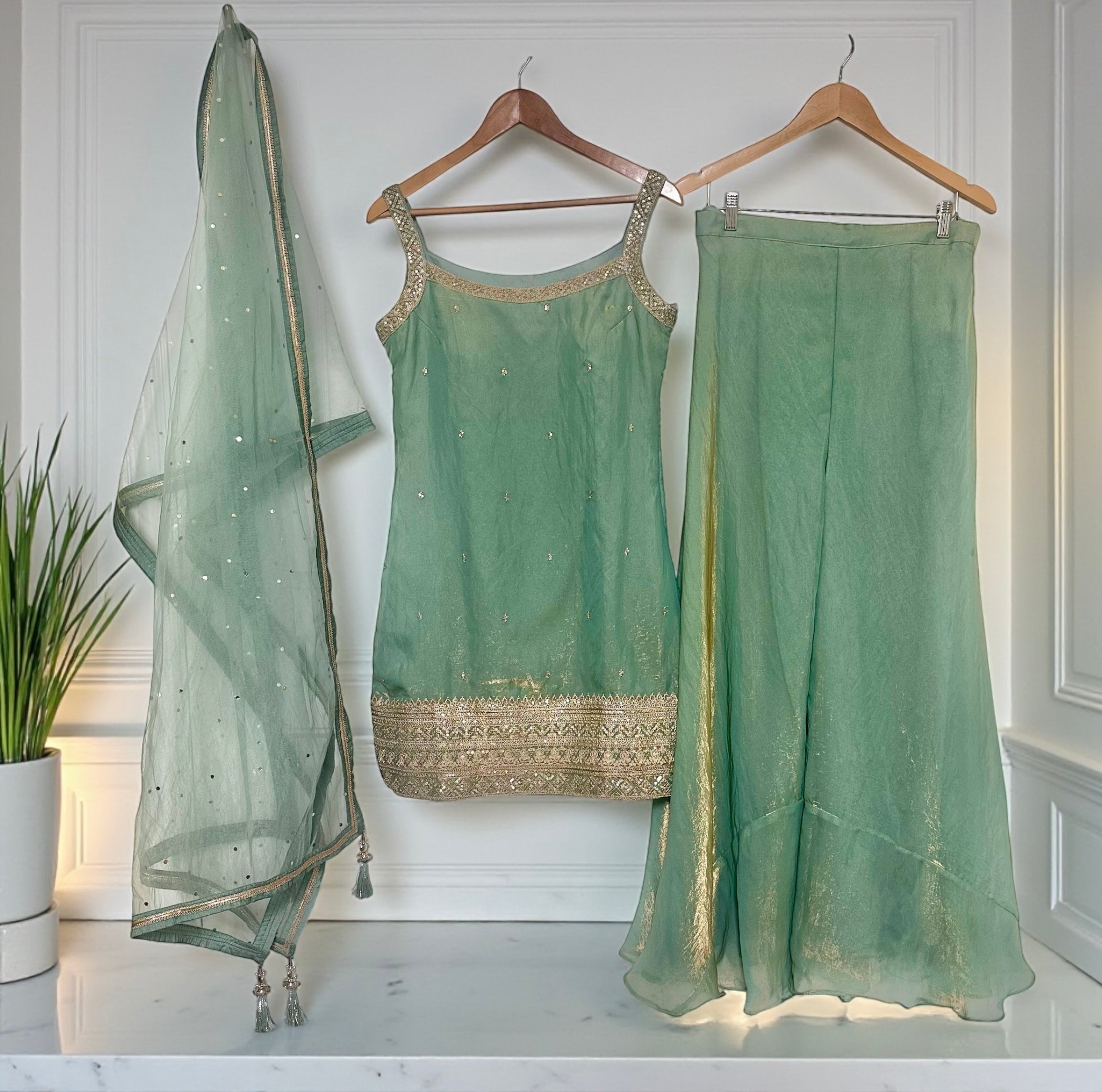 Sage green sharara suit