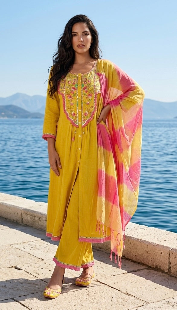Yellow mulmul suit