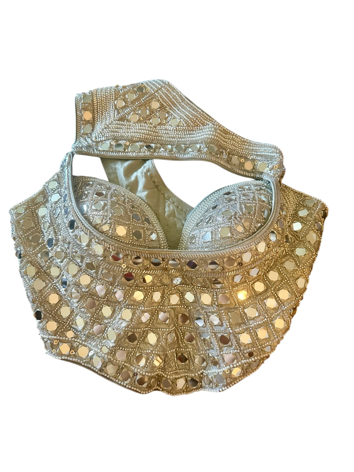 Silver mirror work corset blouse