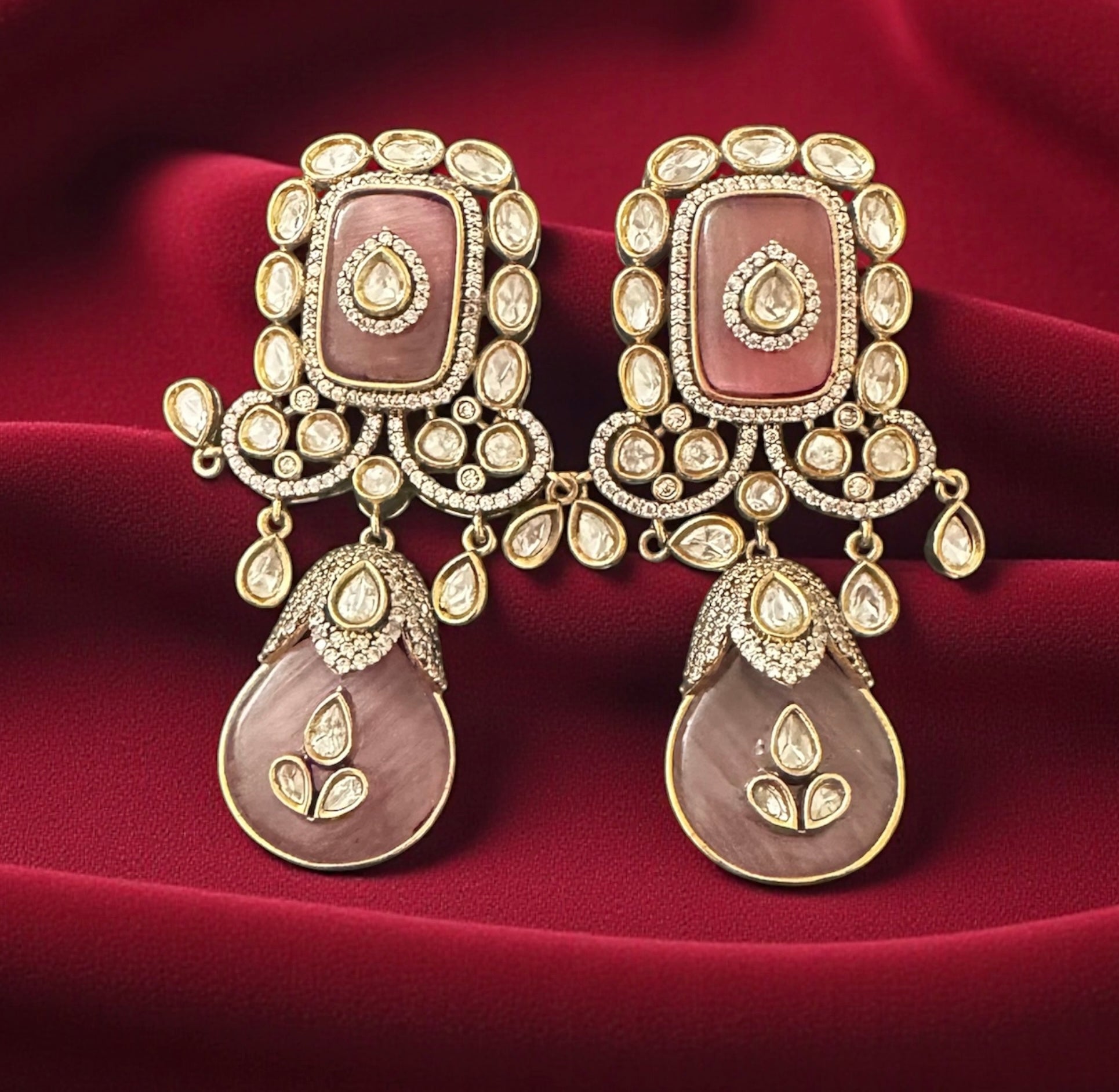 Pink stone kundan earrings