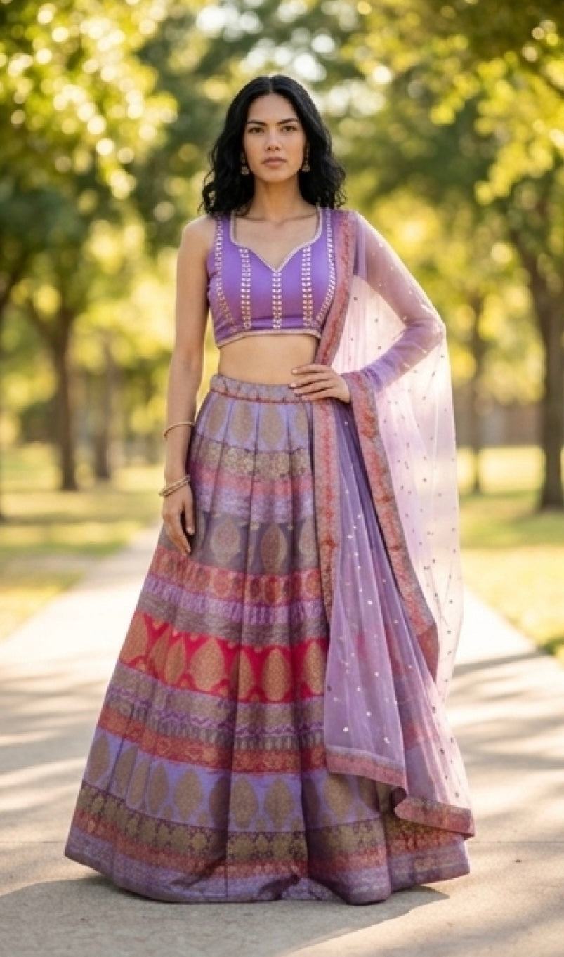 Lavender benarasi lehenga set