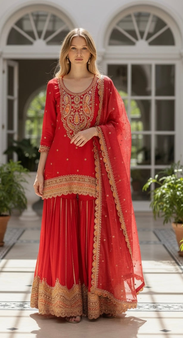 Red Sharara suit