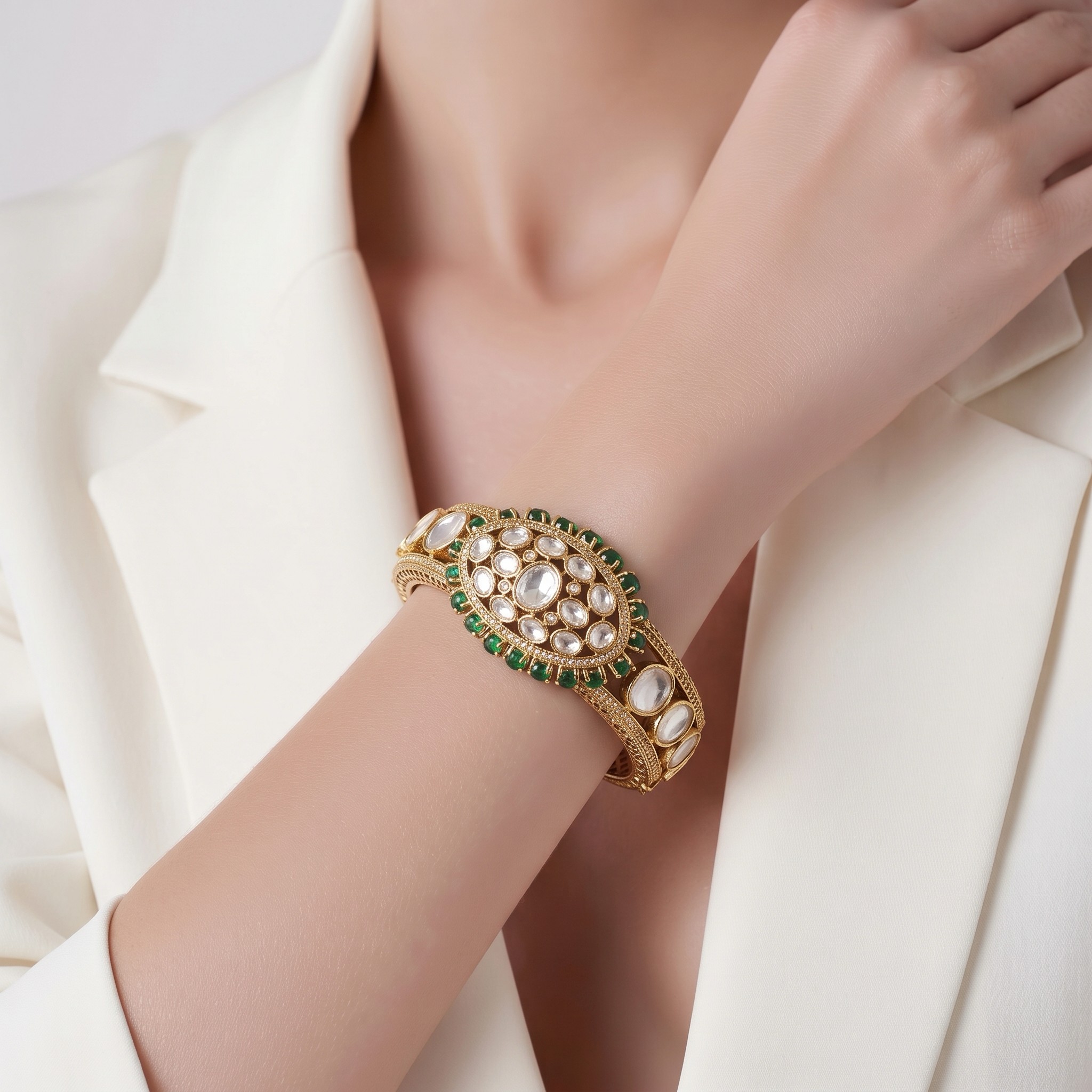 Emerald green Polki bracelet