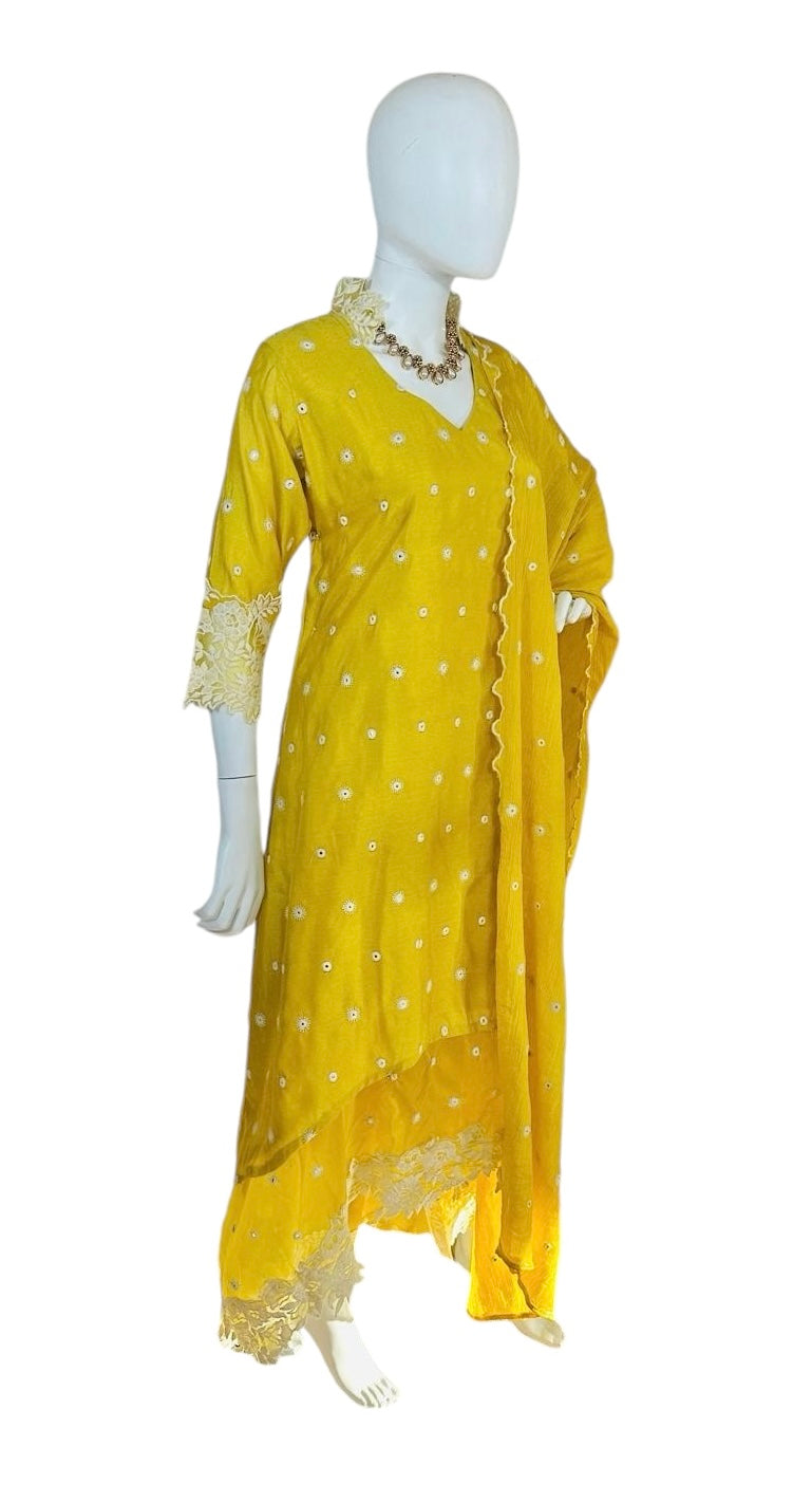 Yellow cotton silk suit