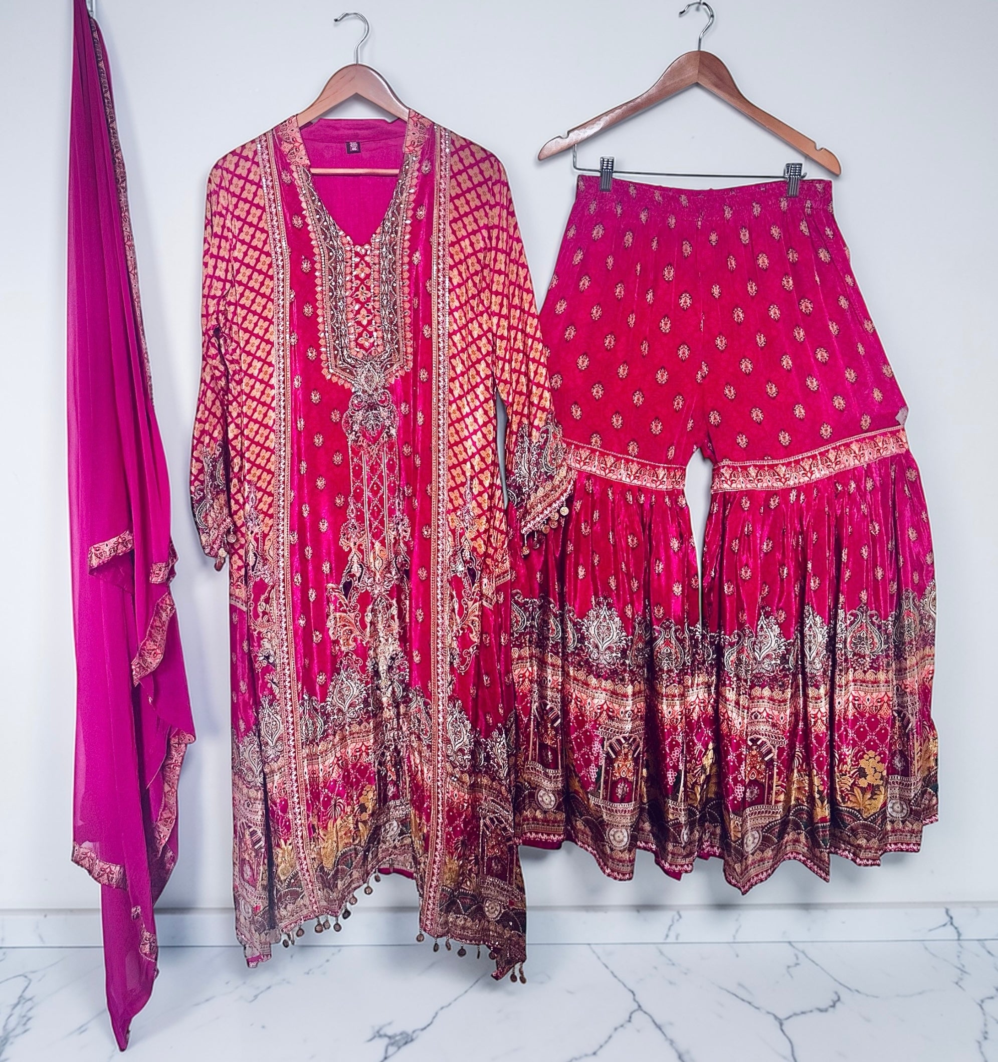 Fuchsia printed garara suit