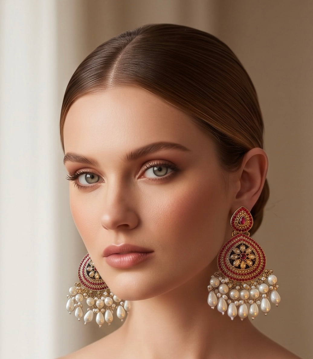 Ruby kundan earrings