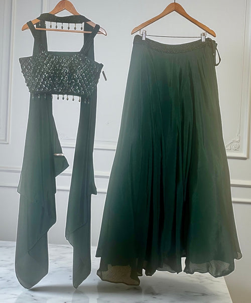 Bottle green lehenga set
