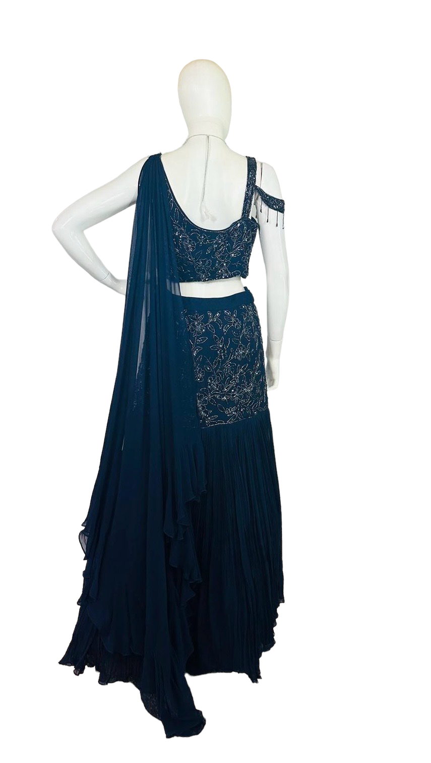 Navy blue fusion lehenga