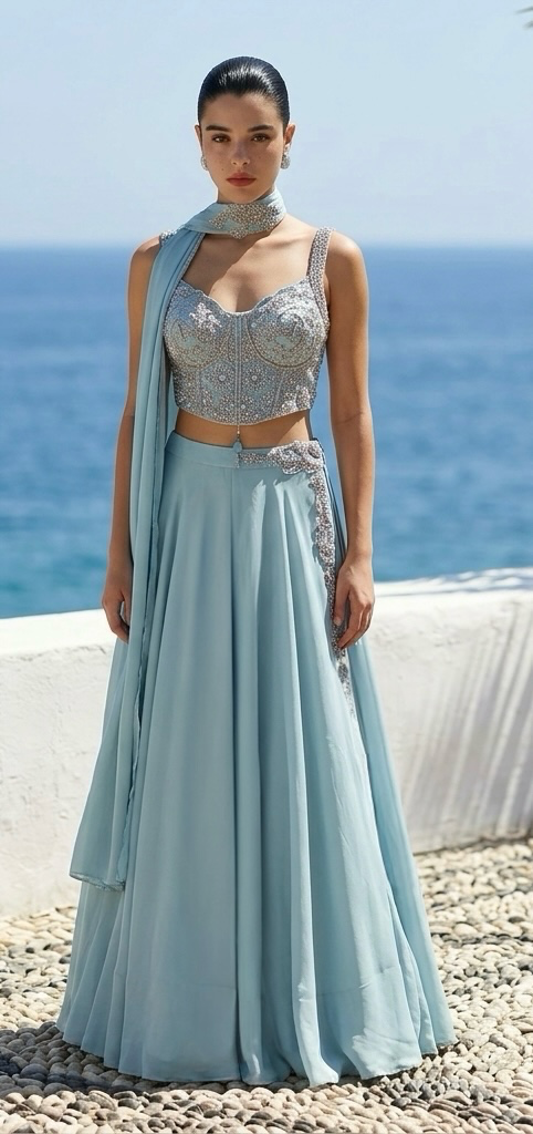 Blue Sharara fusion outfit