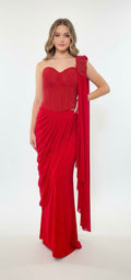 Red Lycra stitched saree