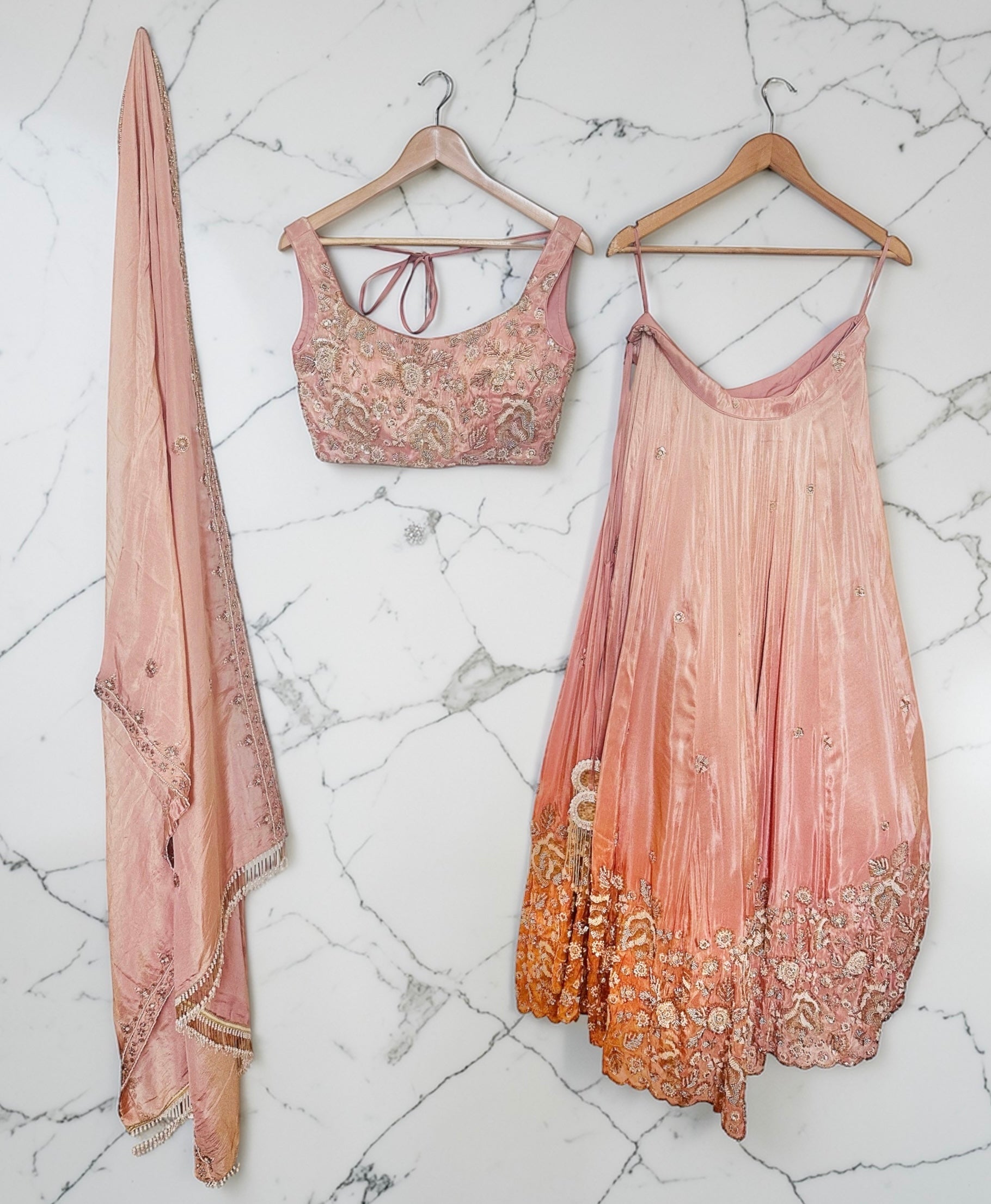 Peach embroidered lehenga set