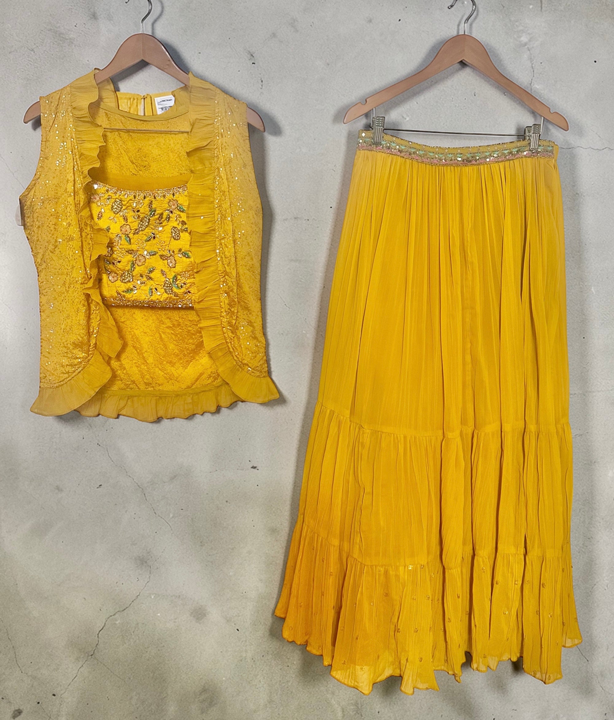 Yellow fusion lehenga set