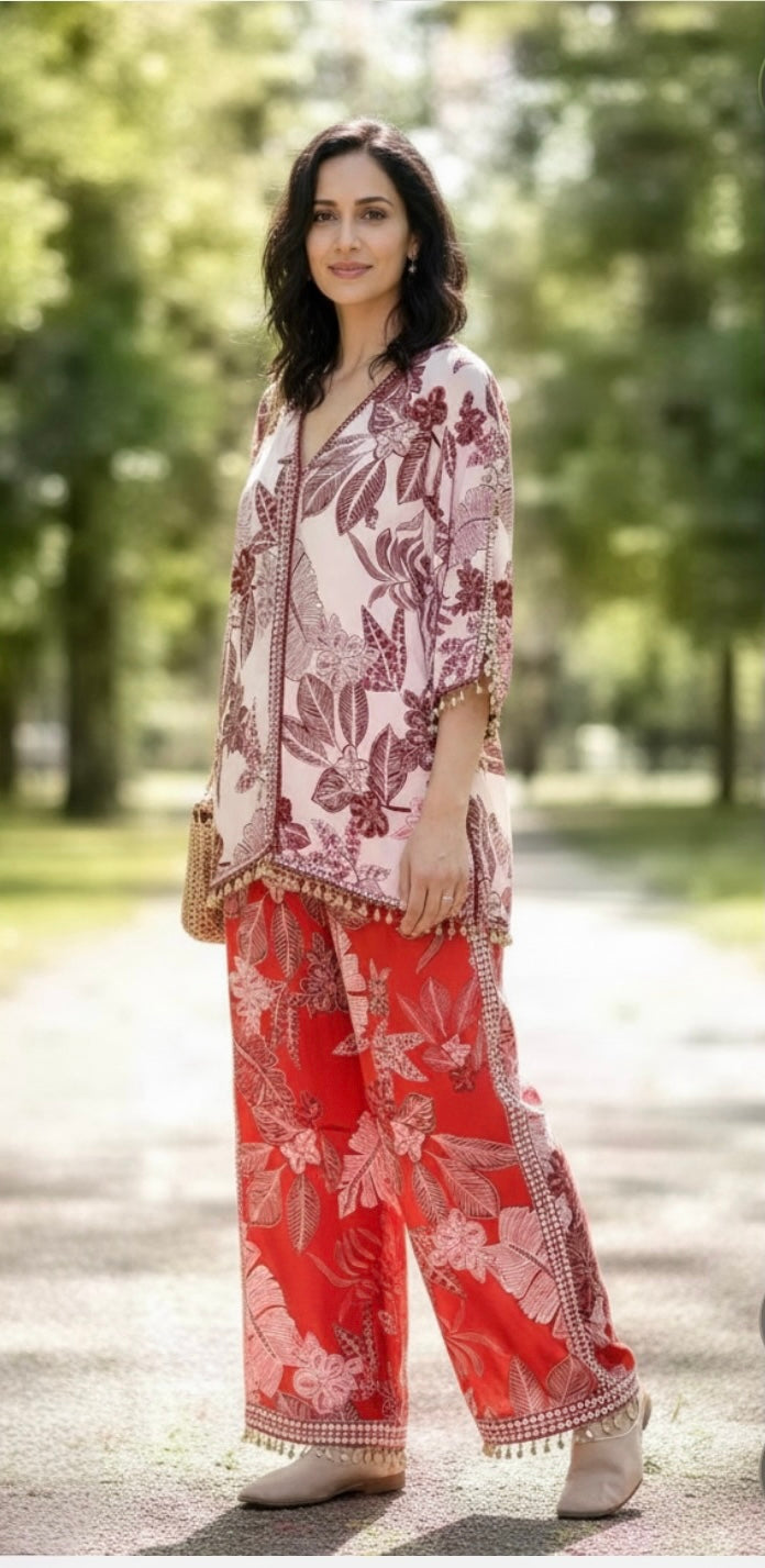 Red printed co-ord set