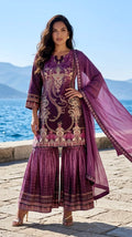 2-shaded lavender printed garara suit