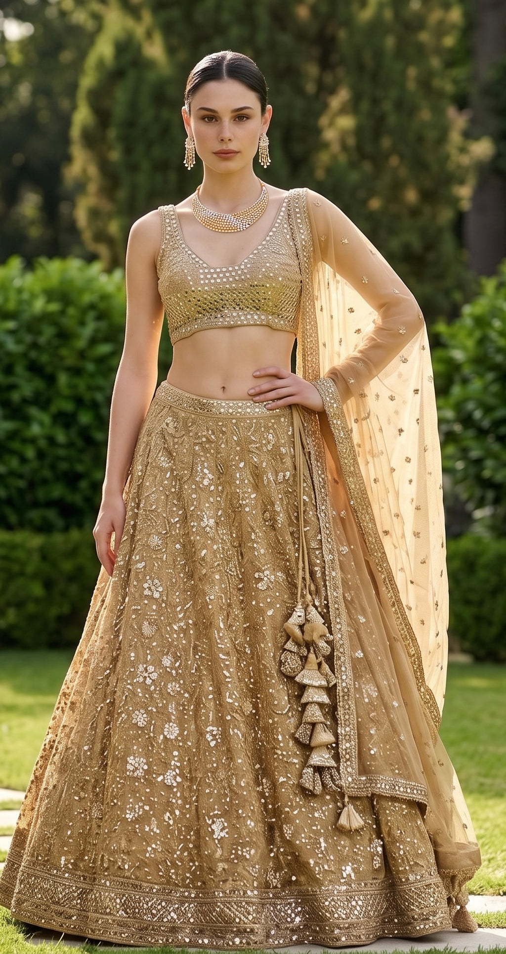 Beige & silver lehenga