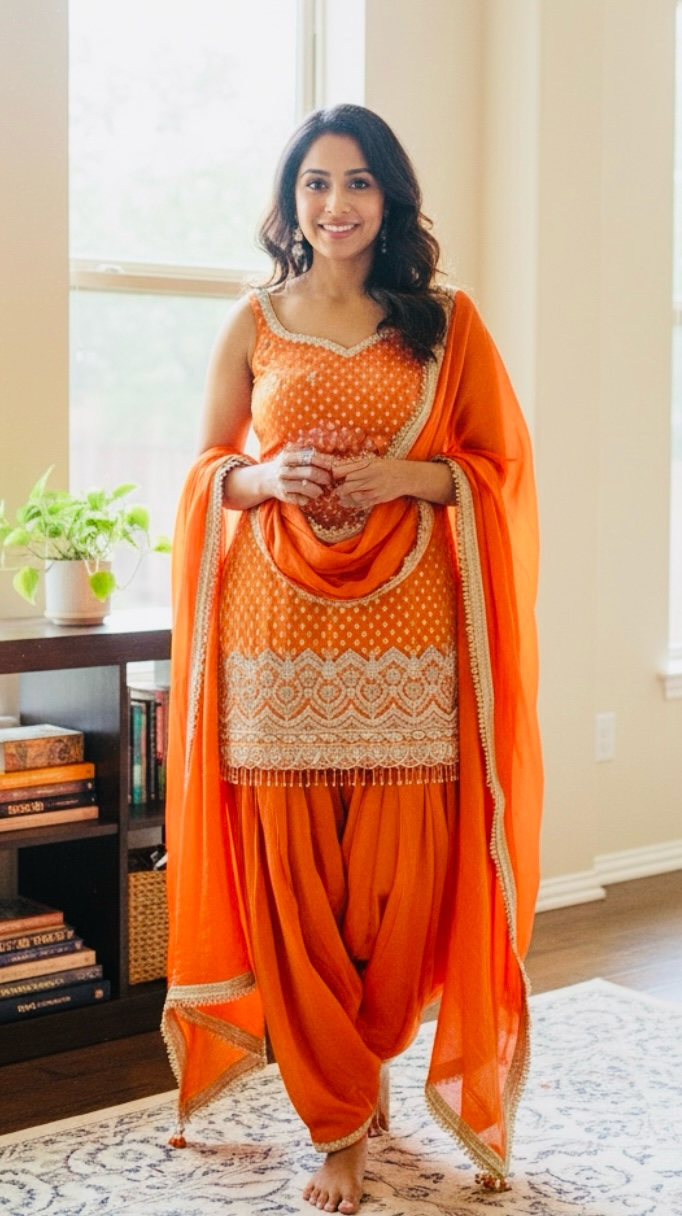 Orange farshi salwaar suit