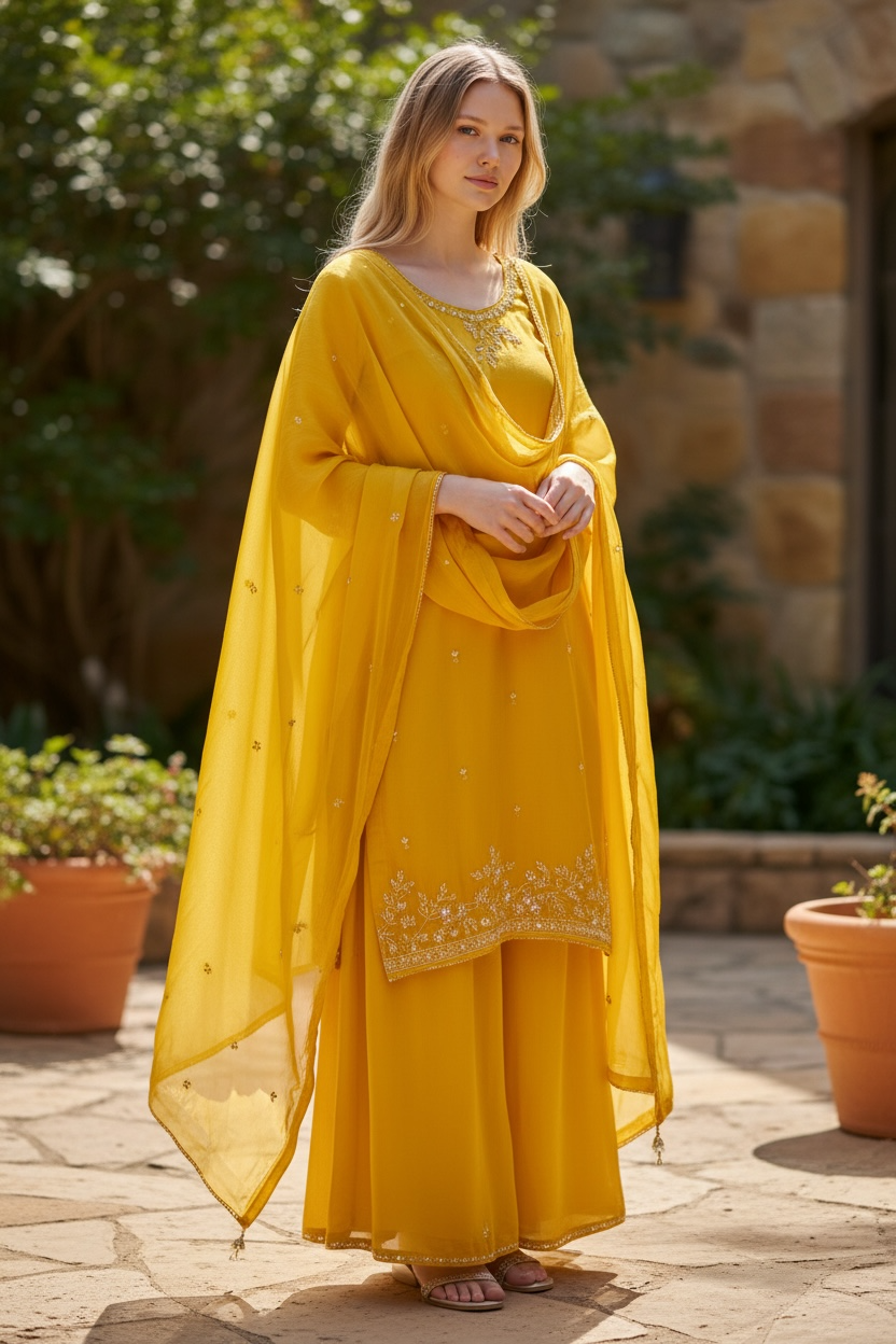Yellow chiffon suit