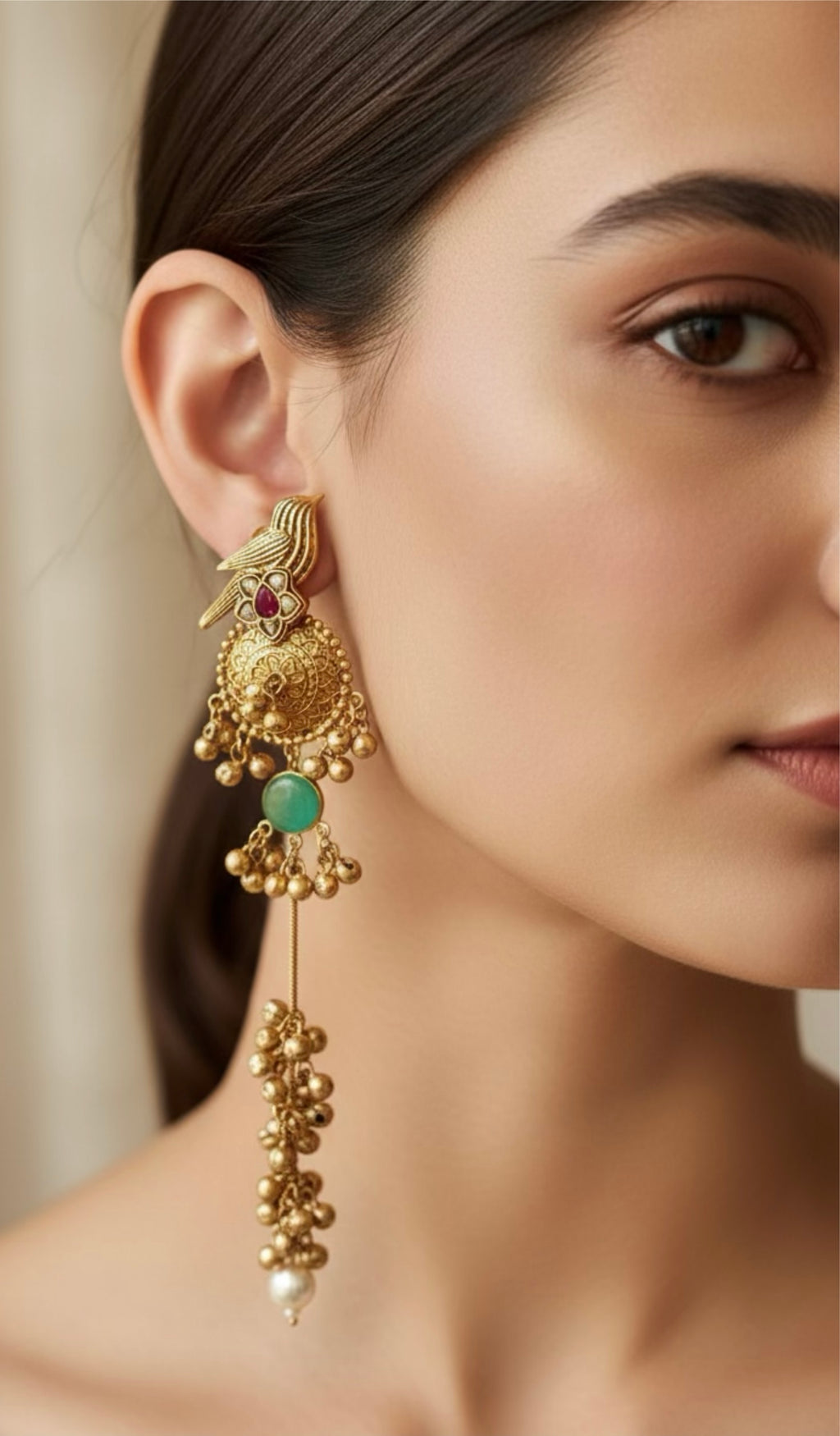 Bird motif ghungroo earrings