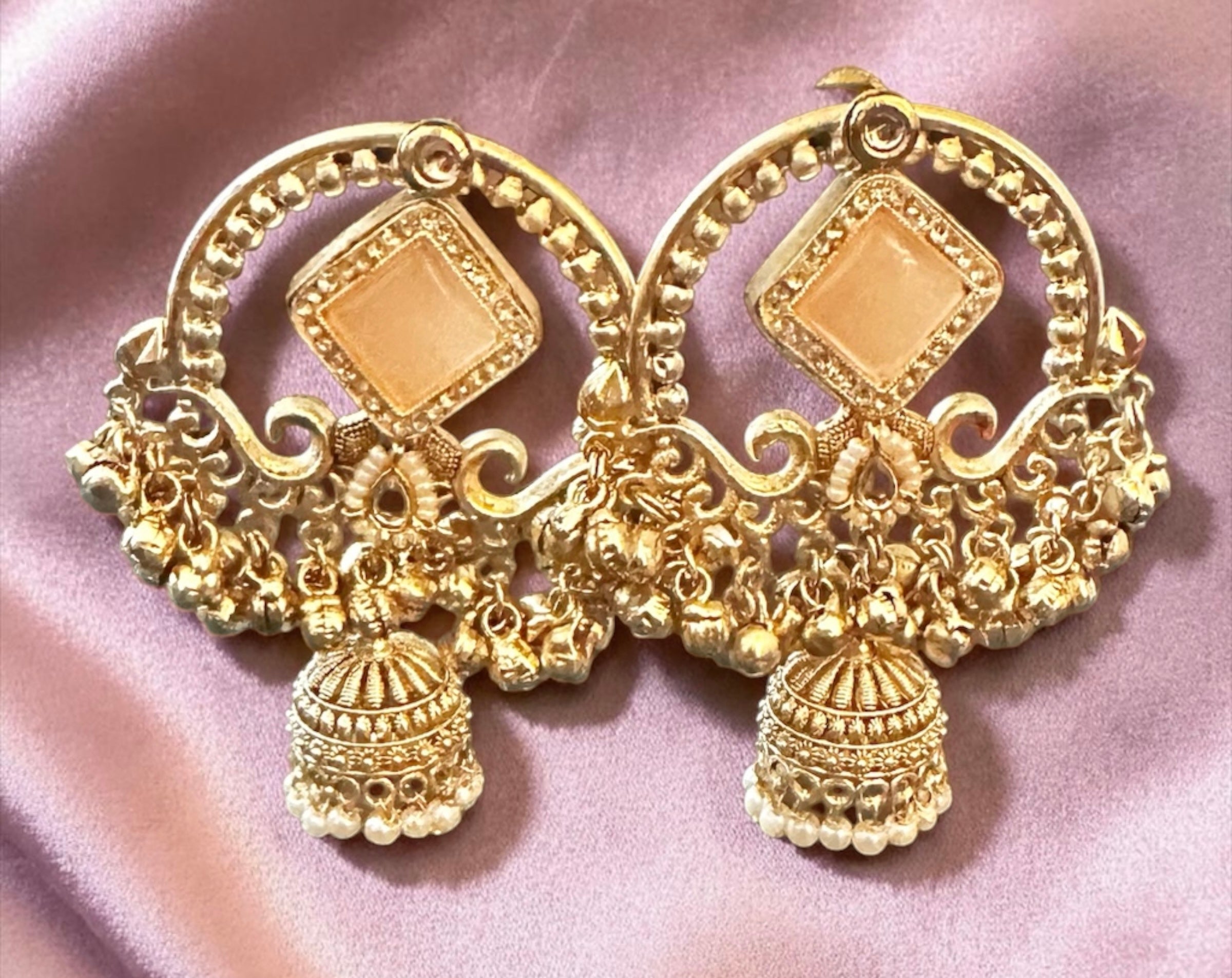 Light peach stone jhumkaas