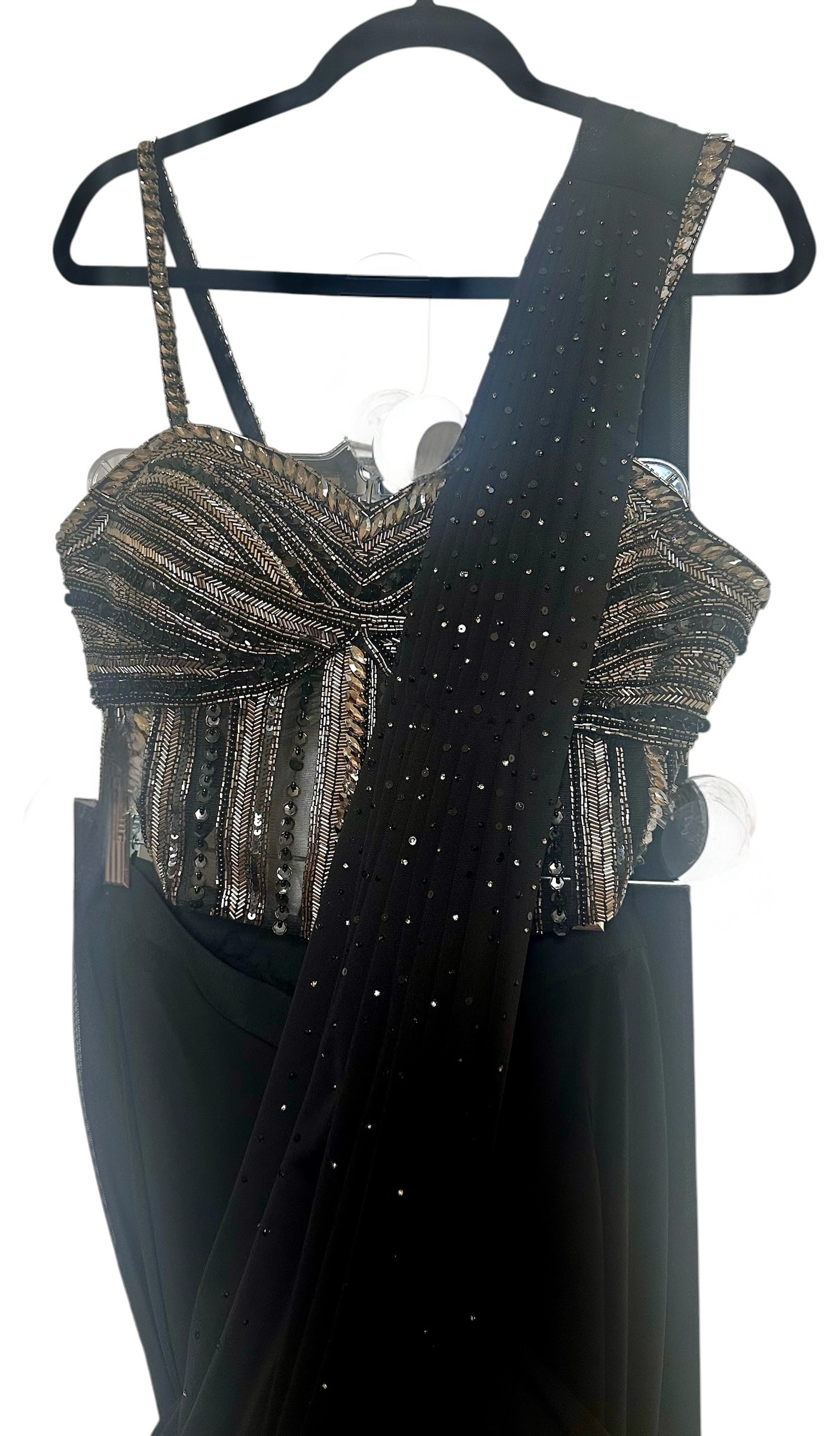 Black Lycra stitched saree