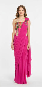 Fuchsia Lycra stitched saree