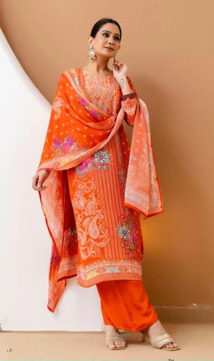 Orange printed suit