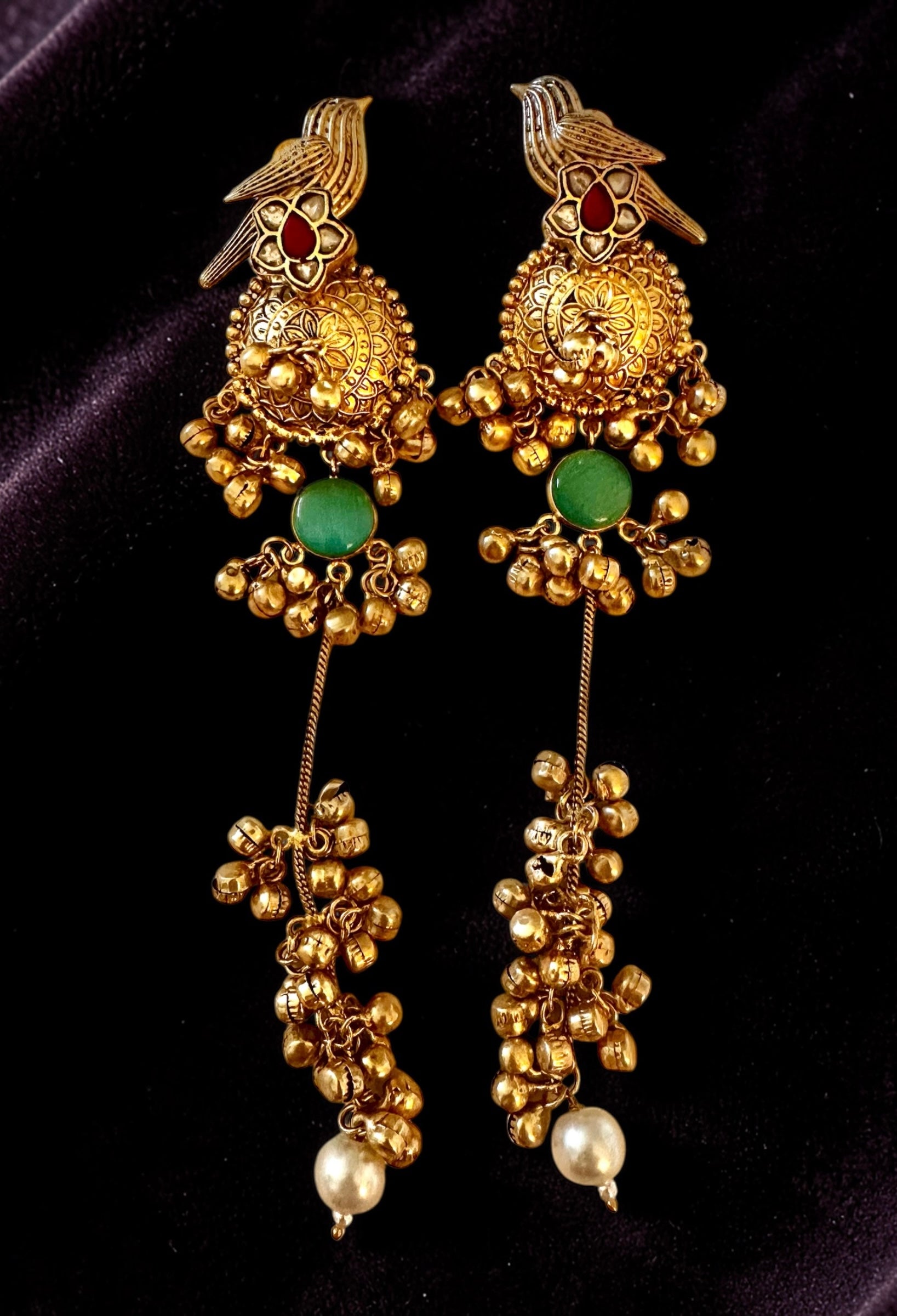 Bird motif ghungroo earrings