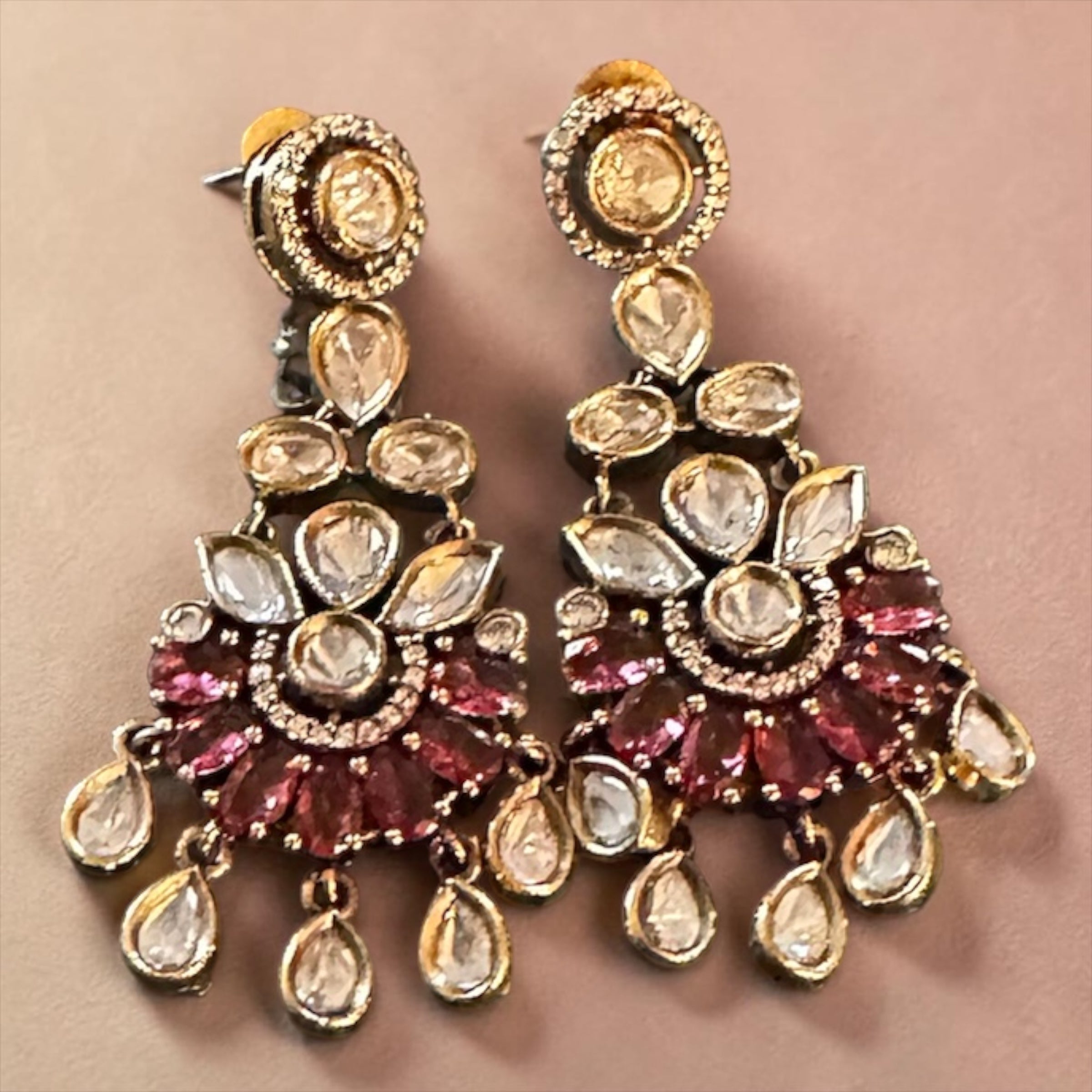 Pink stone Polki earrings