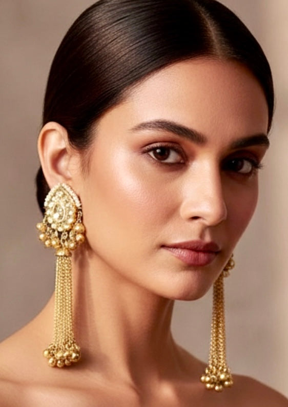 Pearl kundan with ghungroo earrings