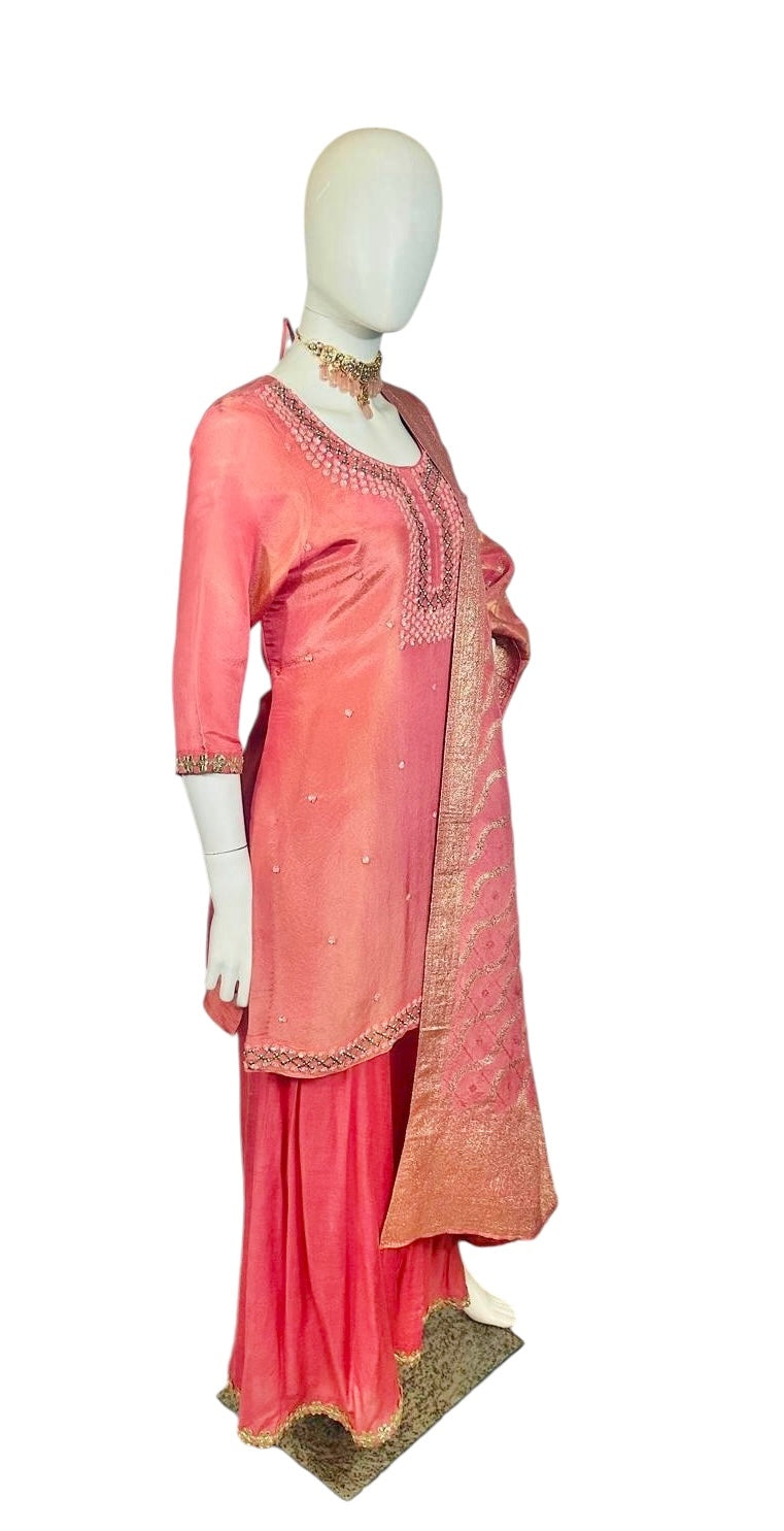 Peach tissue Sharara suit