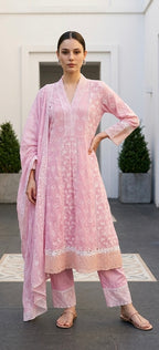 Pink chikankari suit